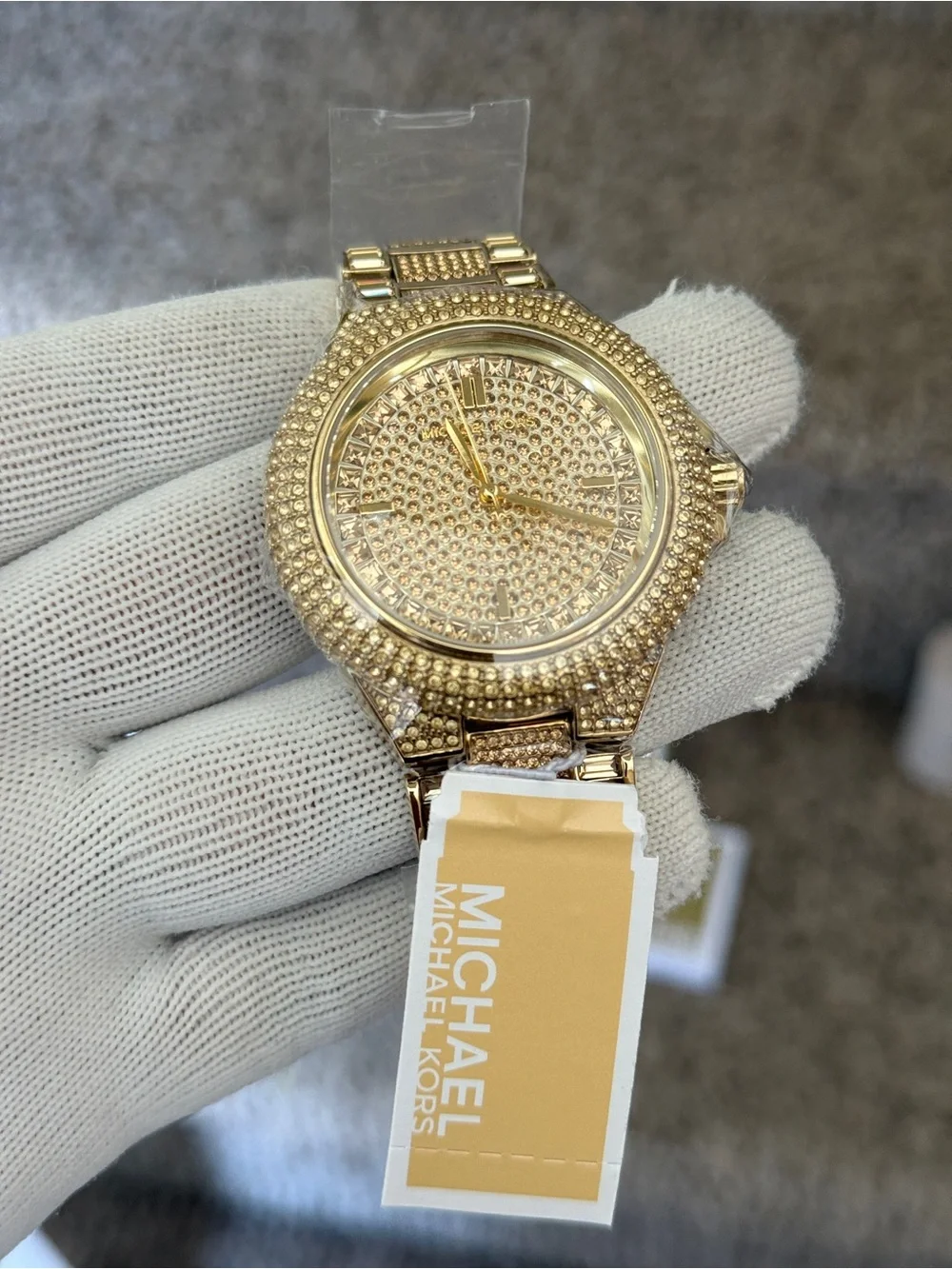 Michael Kors Camille Diamonds Gold Dial Gold Steel Strap Watch For Women